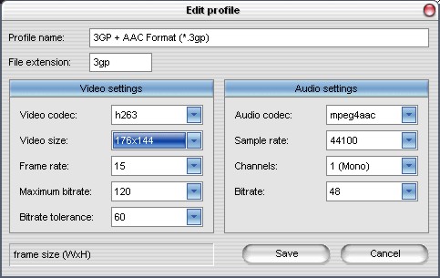 Editing the Profile in 3gp convertor