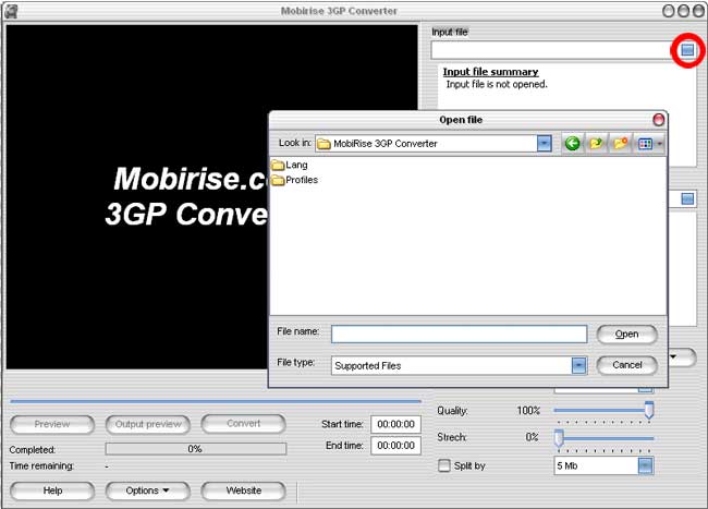 Opening the file in 3gp video converter